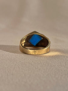 Vintage 10k Blue Gemstone Ribbed Ring