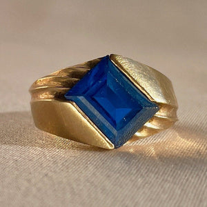 Vintage 10k Blue Gemstone Ribbed Ring