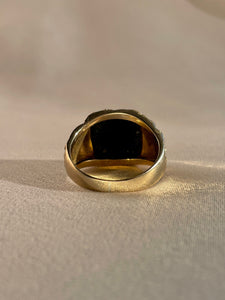 Vintage 9k Onyx Hammered Signet Ring