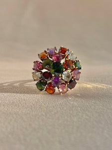 Vintage 18k Rainbow Quartz Bouquet Dress Ring