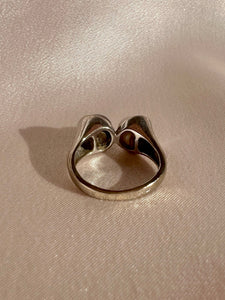 Vintage 14k White Gold Black + White Pearl Ring