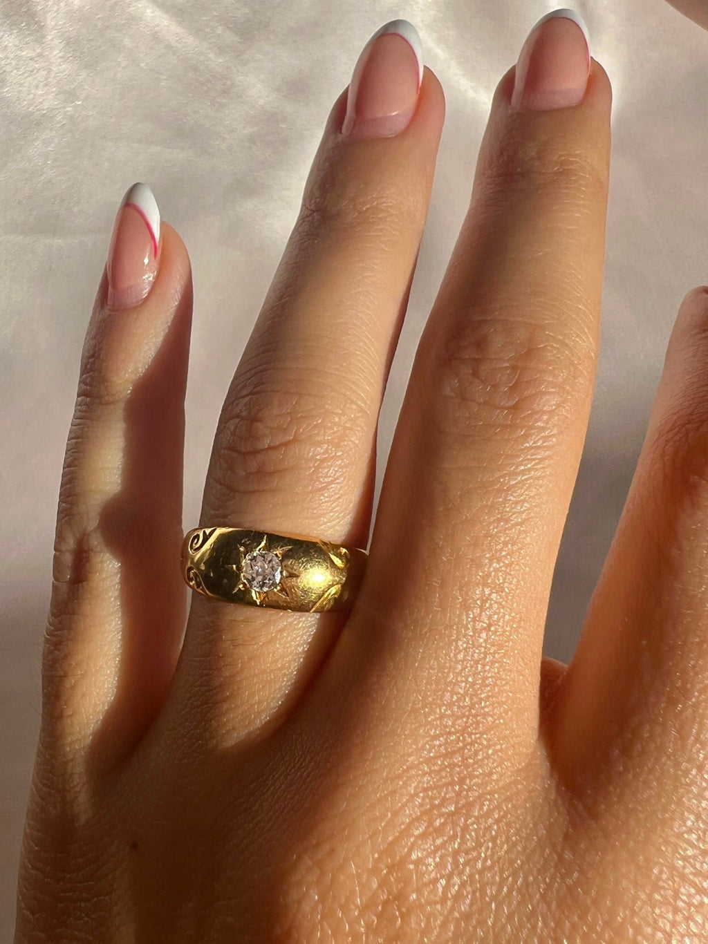 Antique 18k Diamond Old Cut Starburst Solitaire 1902