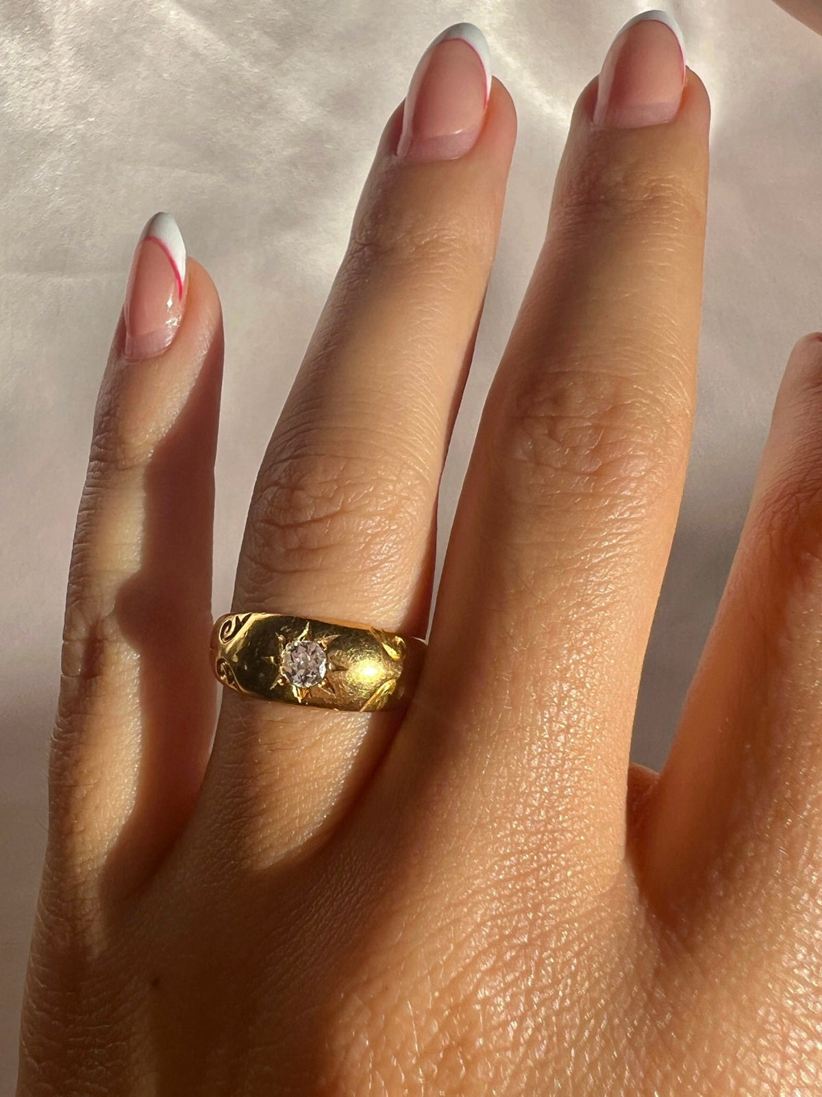 Antique 18k Diamond Old Cut Starburst Solitaire 1902