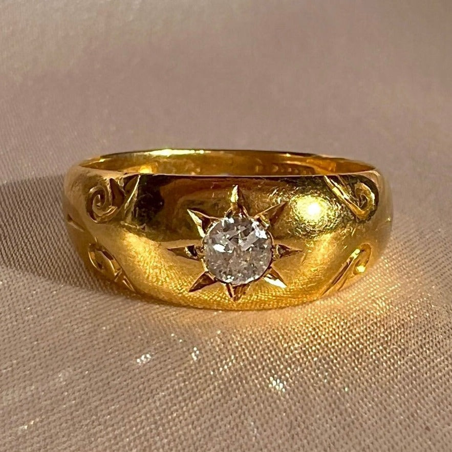 Antique 18k Diamond Old Cut Starburst Solitaire 1902