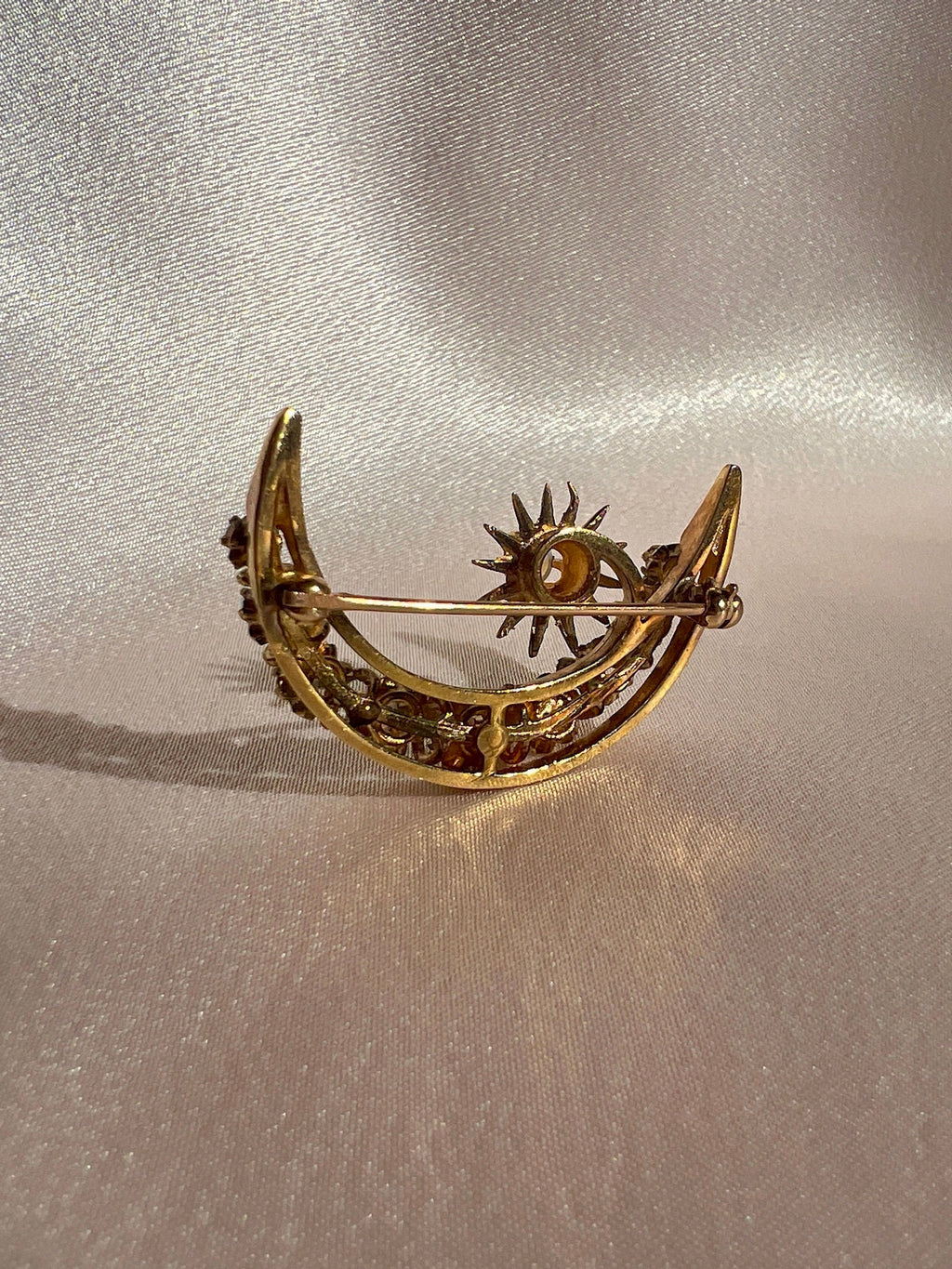 Antique 14k Opal Cabochon Crescent Star Necklace