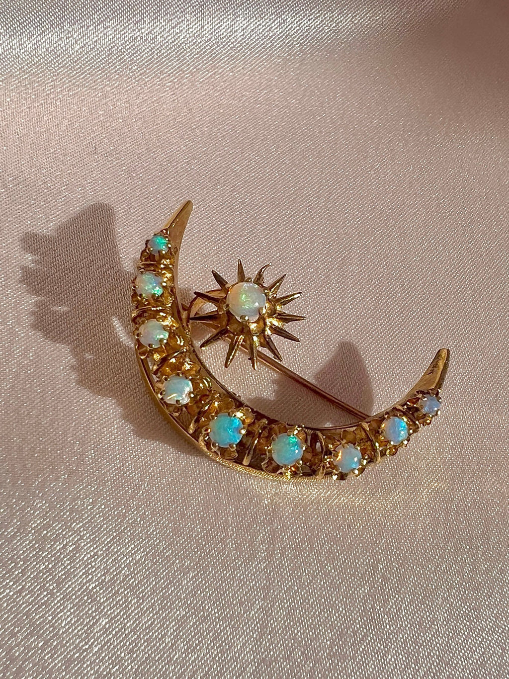 Antique 14k Opal Cabochon Crescent Star Necklace