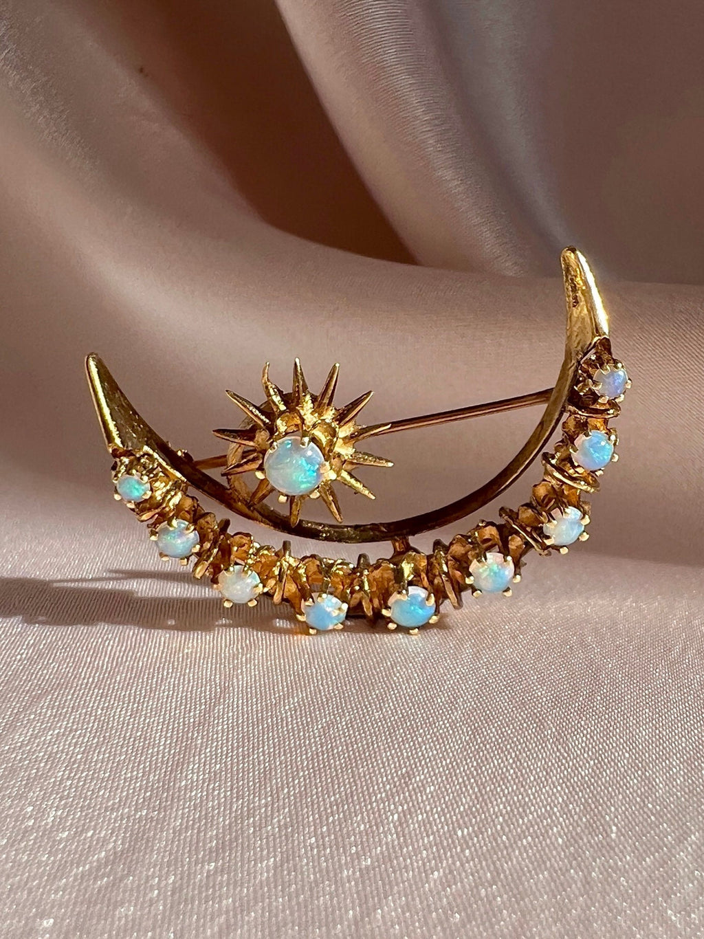 Antique 14k Opal Cabochon Crescent Star Necklace