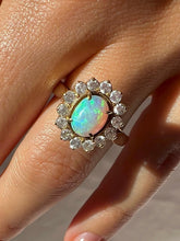 Load image into Gallery viewer, Vintage 14k Opal Diamond Halo Cluster Ring
