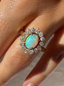 Vintage 14k Opal Diamond Halo Cluster Ring