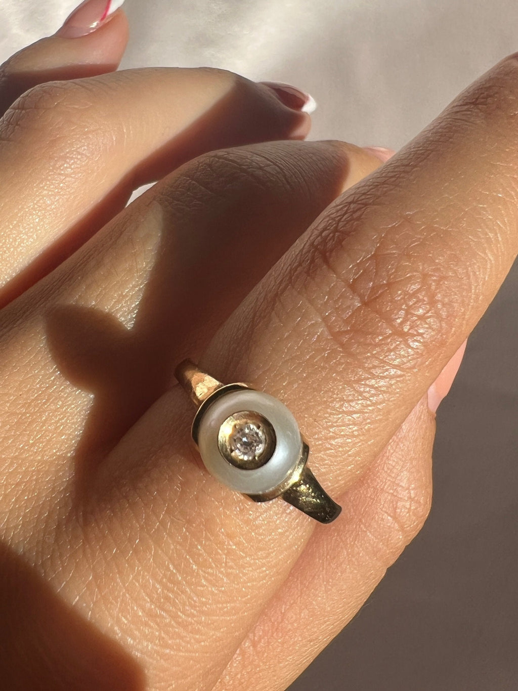 Vintage 14k Pearl Diamond Dot Ring