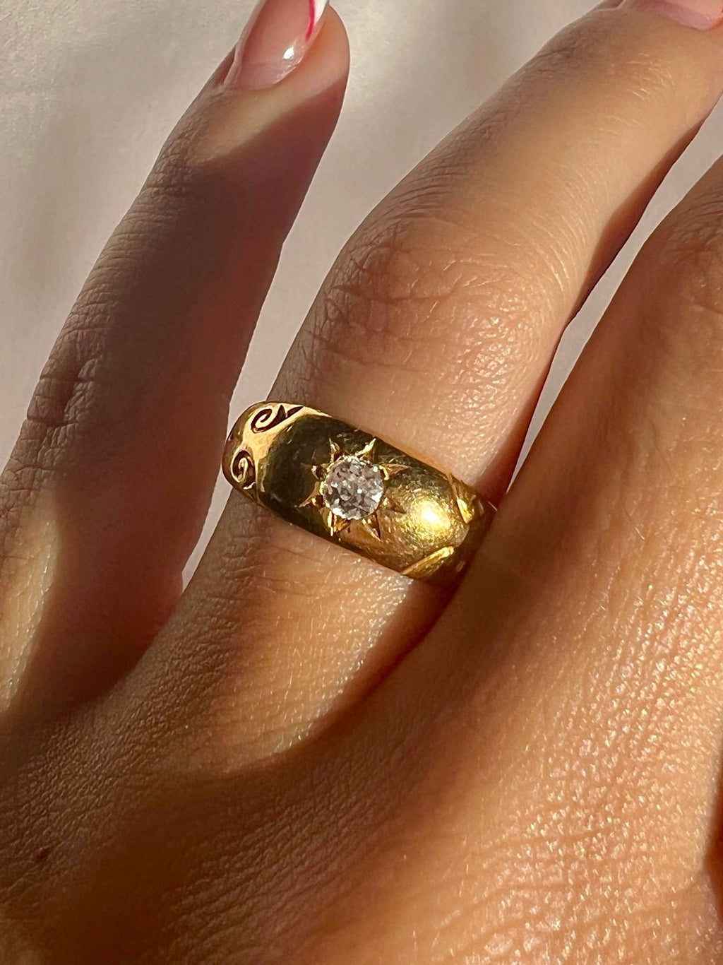 Antique 18k Diamond Old Cut Starburst Solitaire 1902