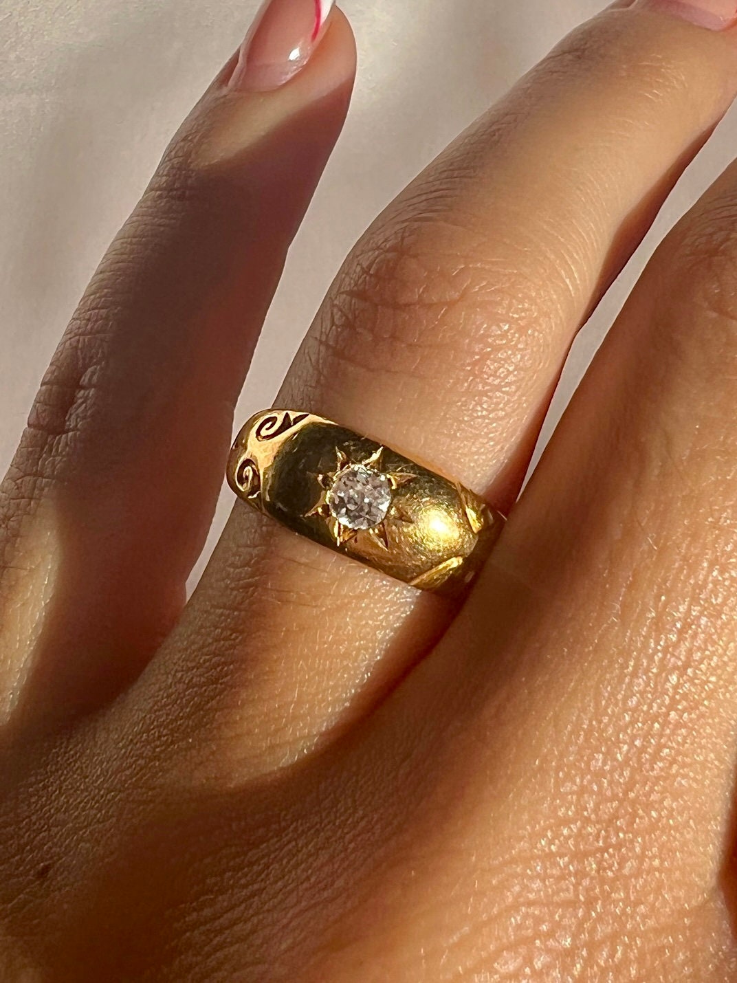 Antique 18k Diamond Old Cut Starburst Solitaire 1902