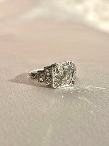 Antique Platinum Diamond Deco Engagement Ring 2.10 ct