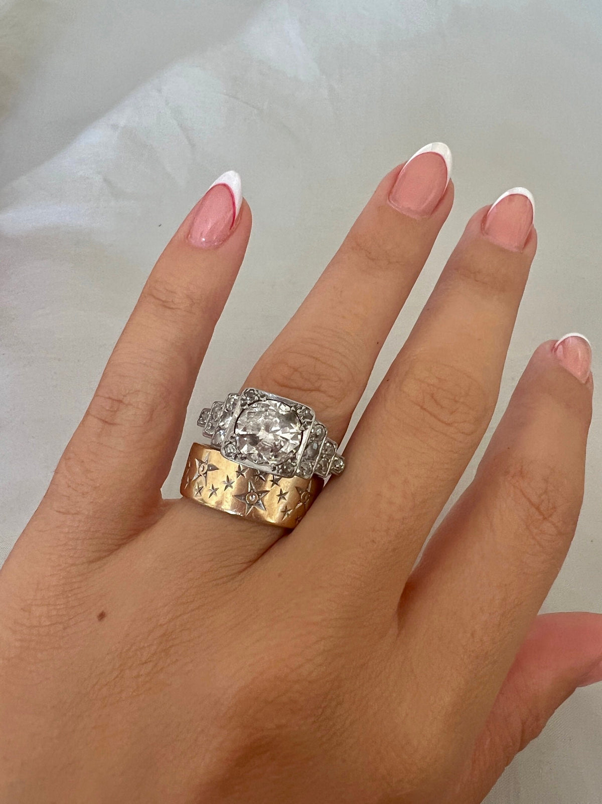 Antique Platinum Diamond Deco Engagement Ring 2.10 ct