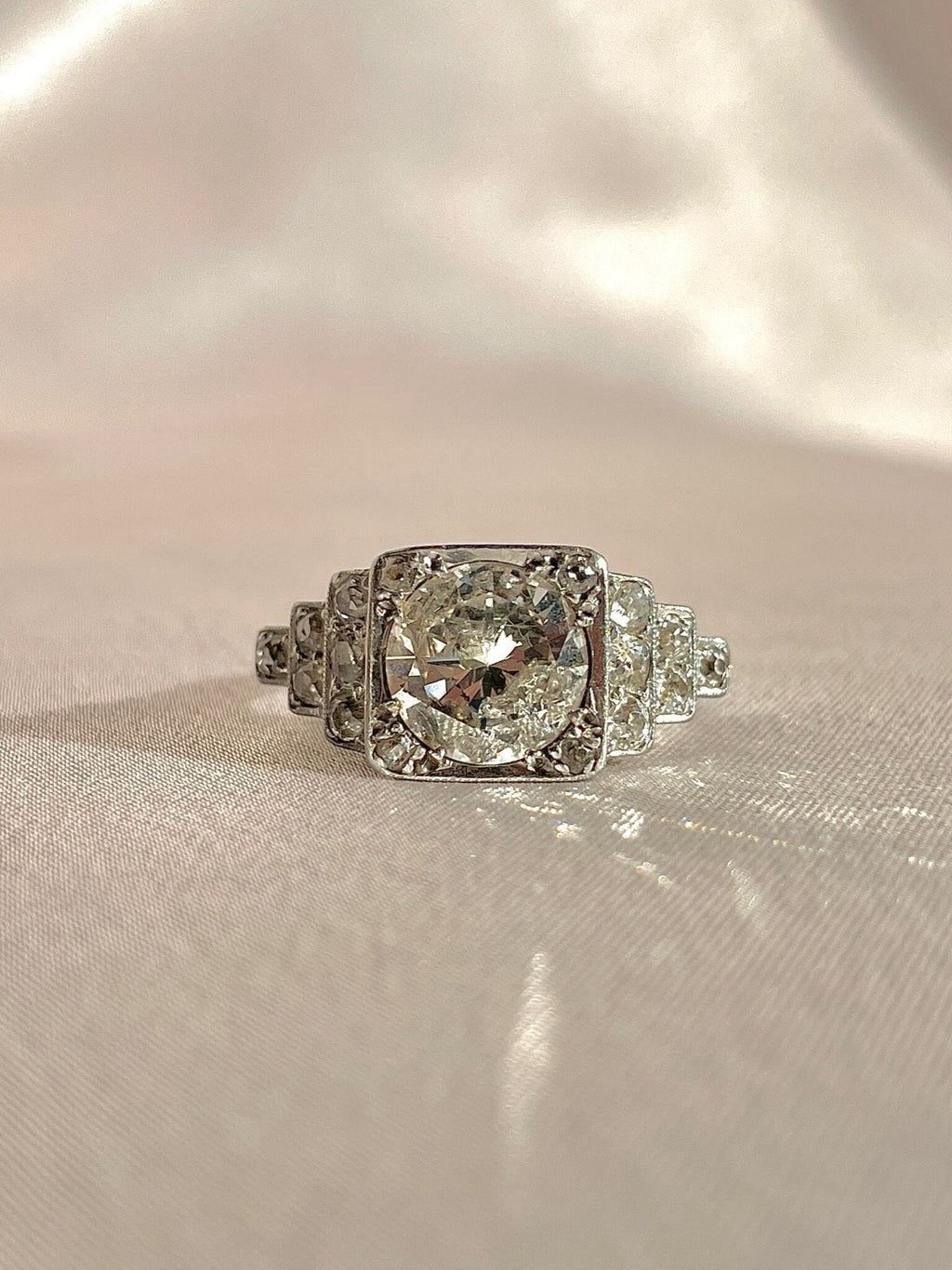 Antique Platinum Diamond Deco Engagement Ring 2.10 ct