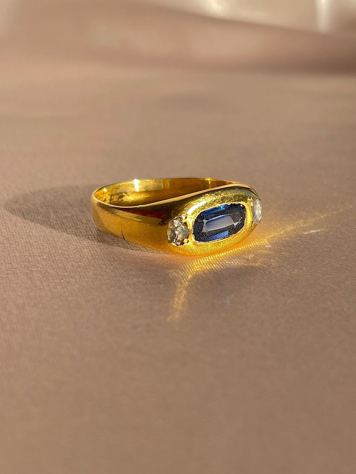 Antique 18k Elongated Sapphire Rose Cut Diamond Ring