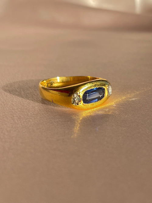 Antique 18k Elongated Sapphire Rose Cut Diamond Ring