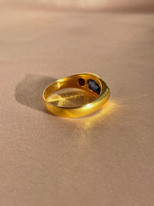 Antique 18k Elongated Sapphire Rose Cut Diamond Ring
