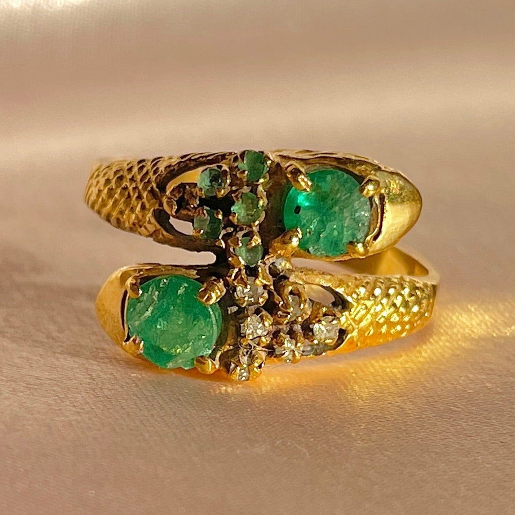 Vintage 18k Emerald Diamond Serpent Ring