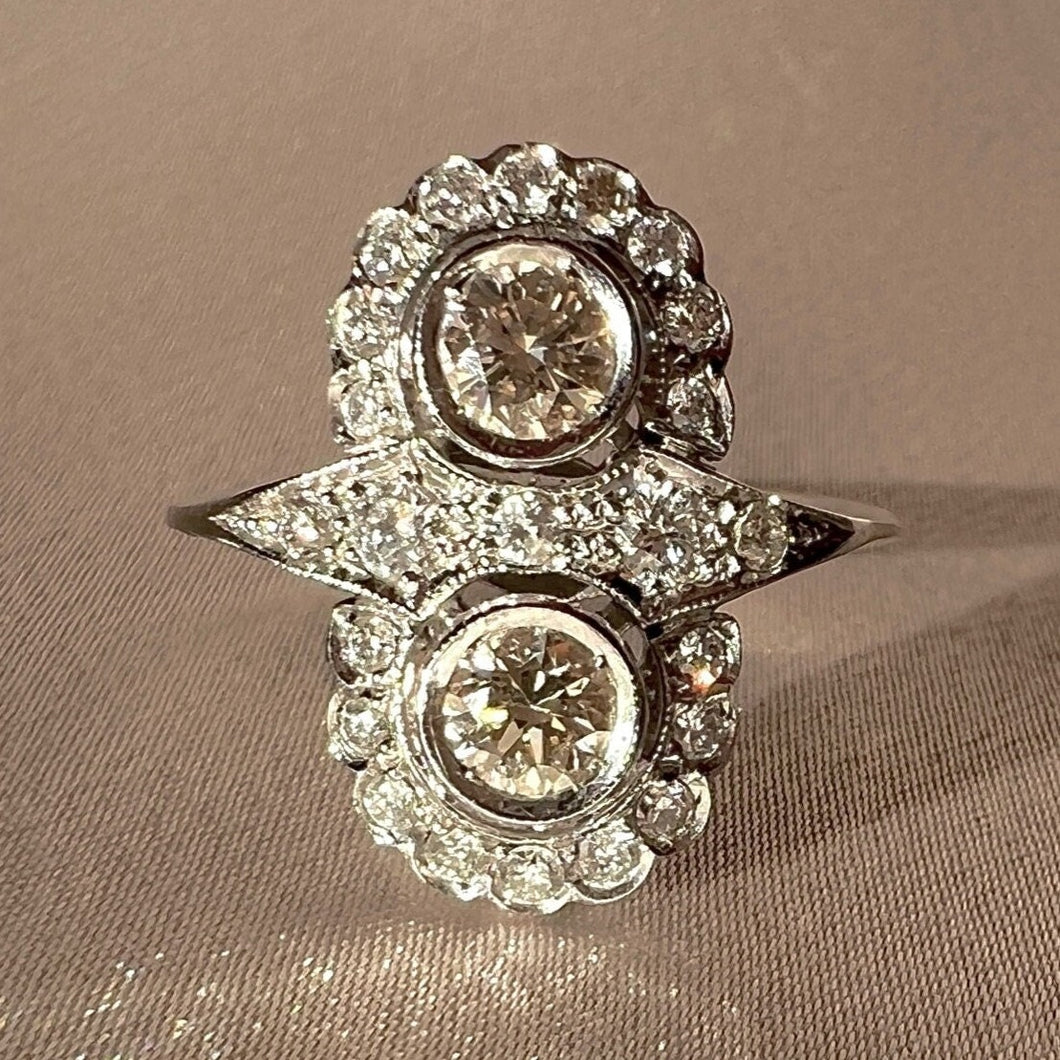 Antique Platinum Diamond Amsterdam Halo Ring 1.89CTW
