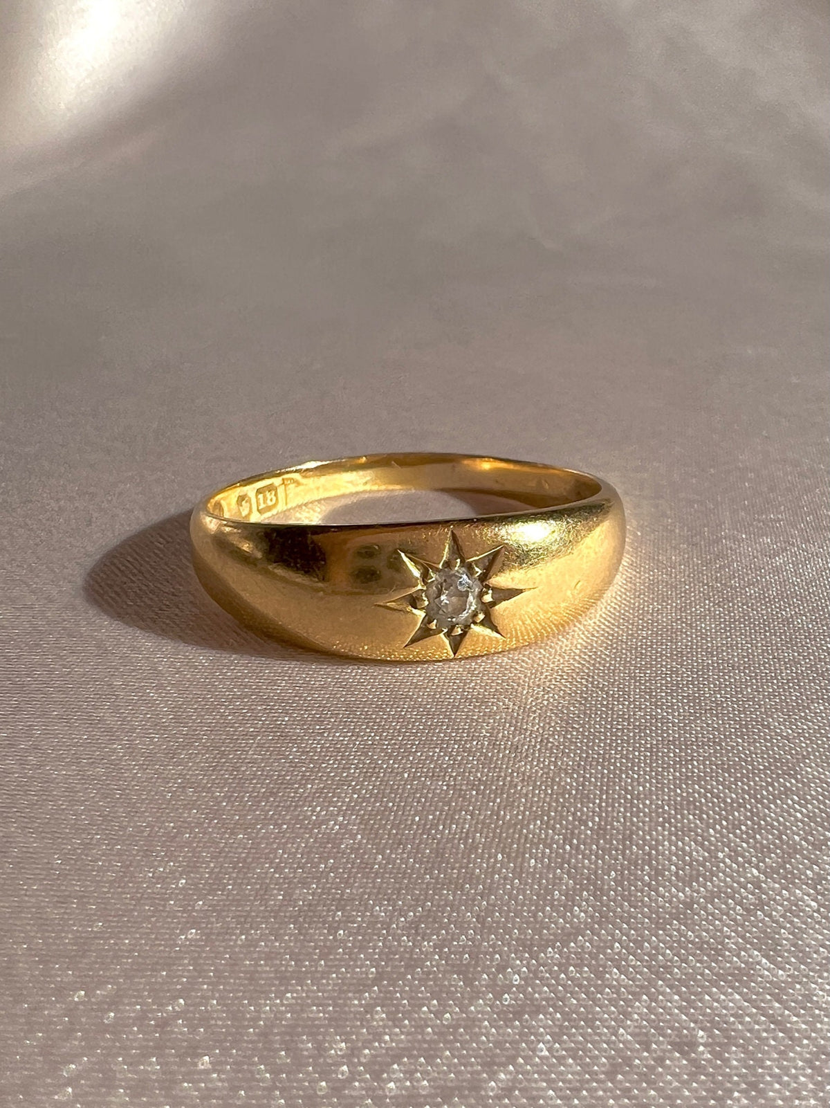 Antique 18k Diamond Starburst Solitaire Chester Ring