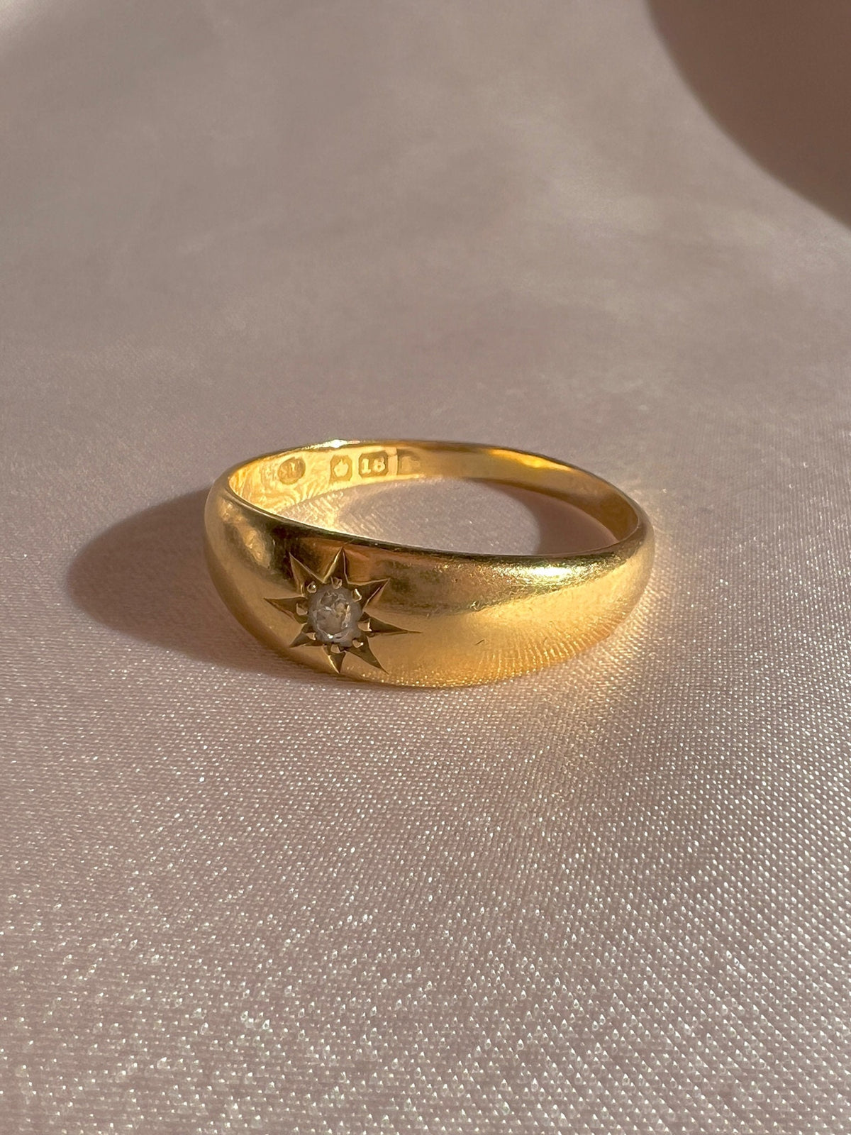 Antique 18k Diamond Starburst Solitaire Chester Ring