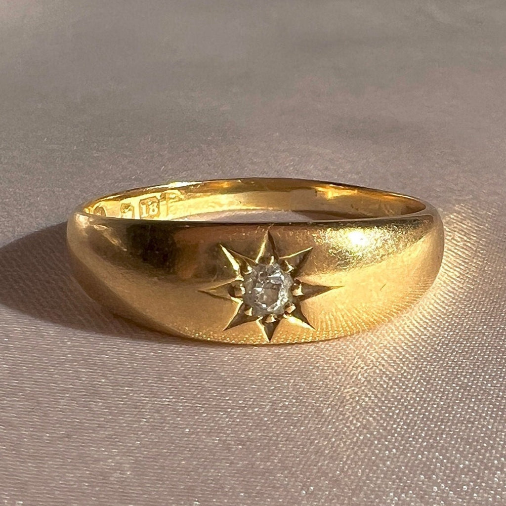 Antique 18k Diamond Starburst Solitaire Chester Ring