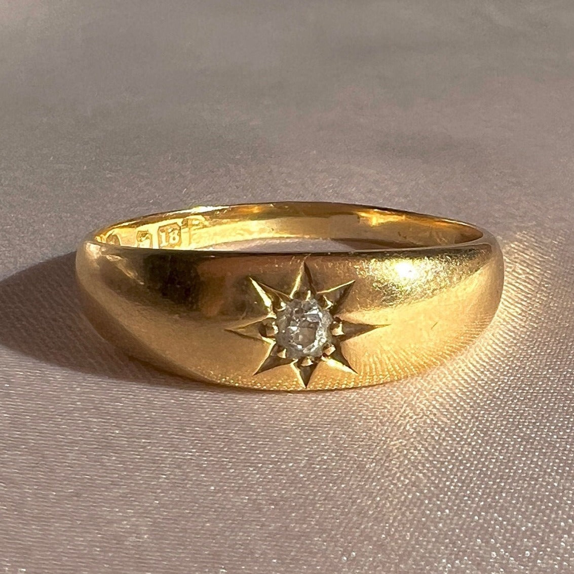 Antique 18k Diamond Starburst Solitaire Chester Ring