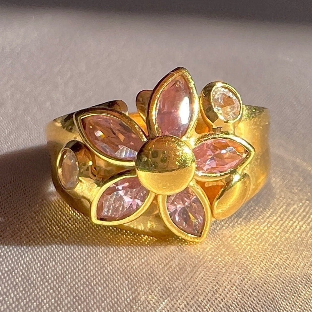 Vintage 18k Pink Kunzite Diamond Ring