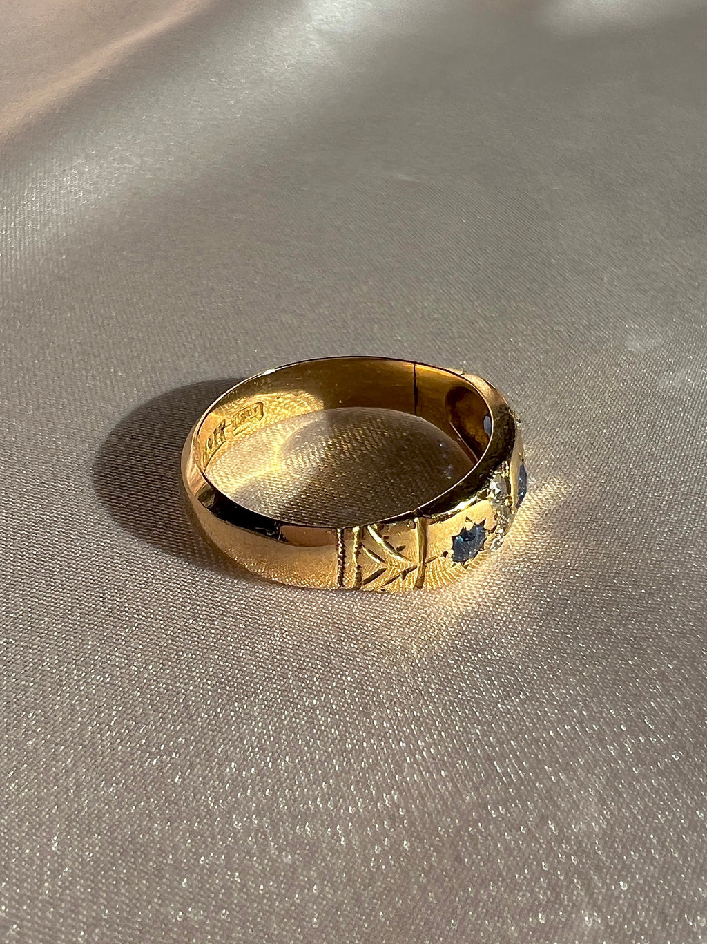 Antique 18k Sapphire Diamond Old Mine Starburst Ring
