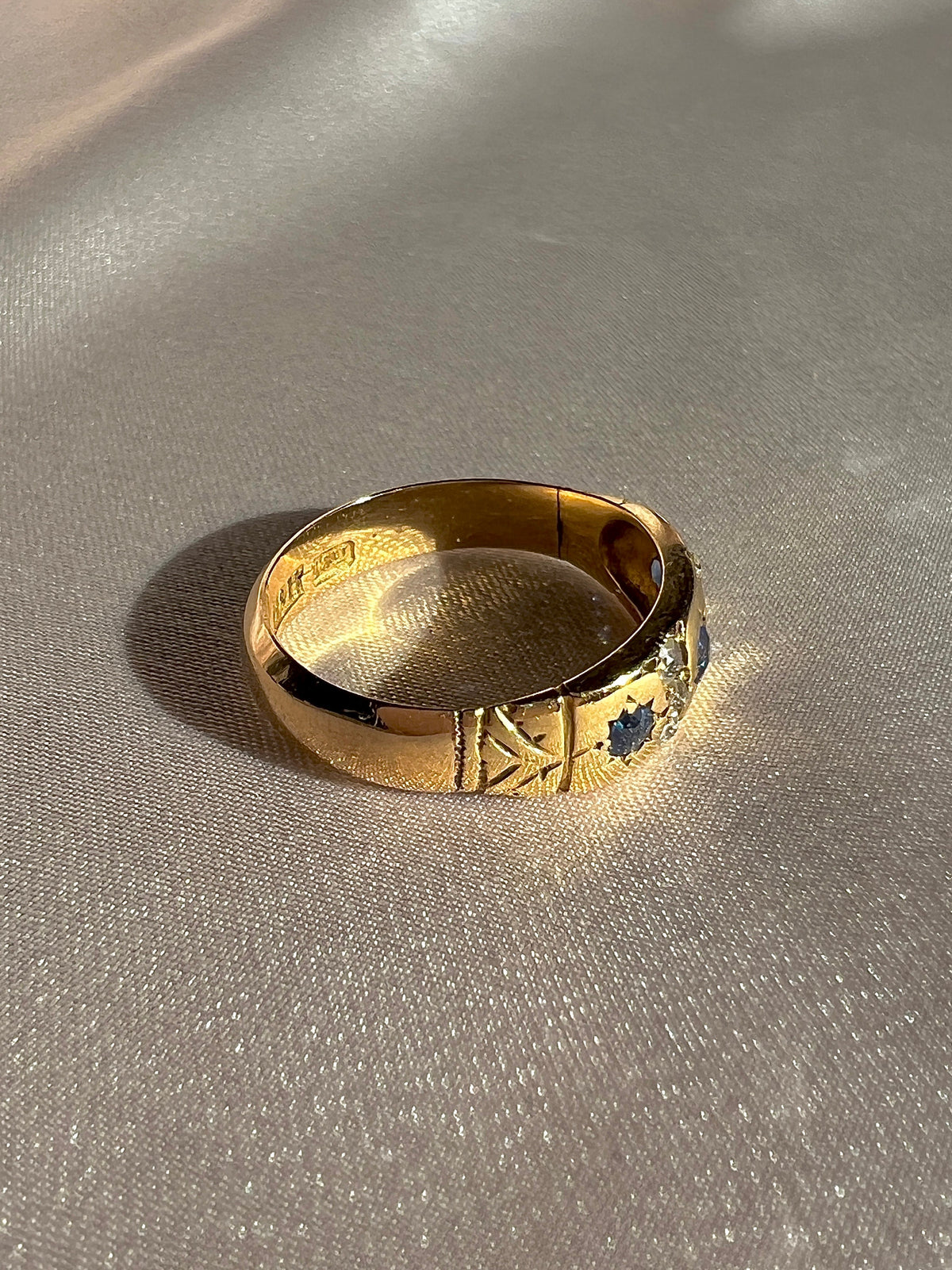 Antique 18k Sapphire Diamond Old Mine Starburst Ring