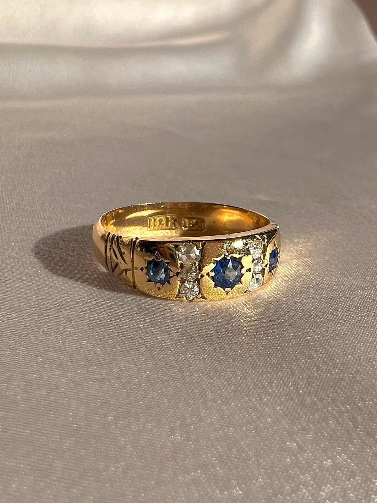 Antique 18k Sapphire Diamond Old Mine Starburst Ring