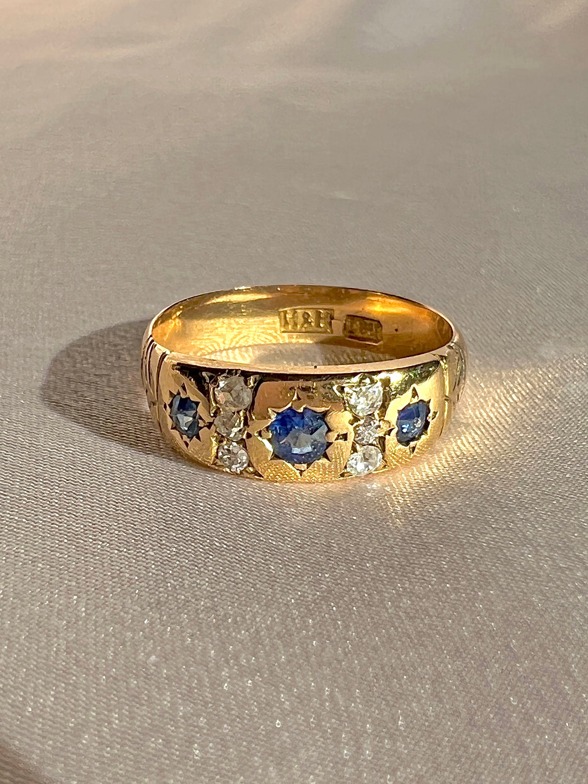 Antique 18k Sapphire Diamond Old Mine Starburst Ring