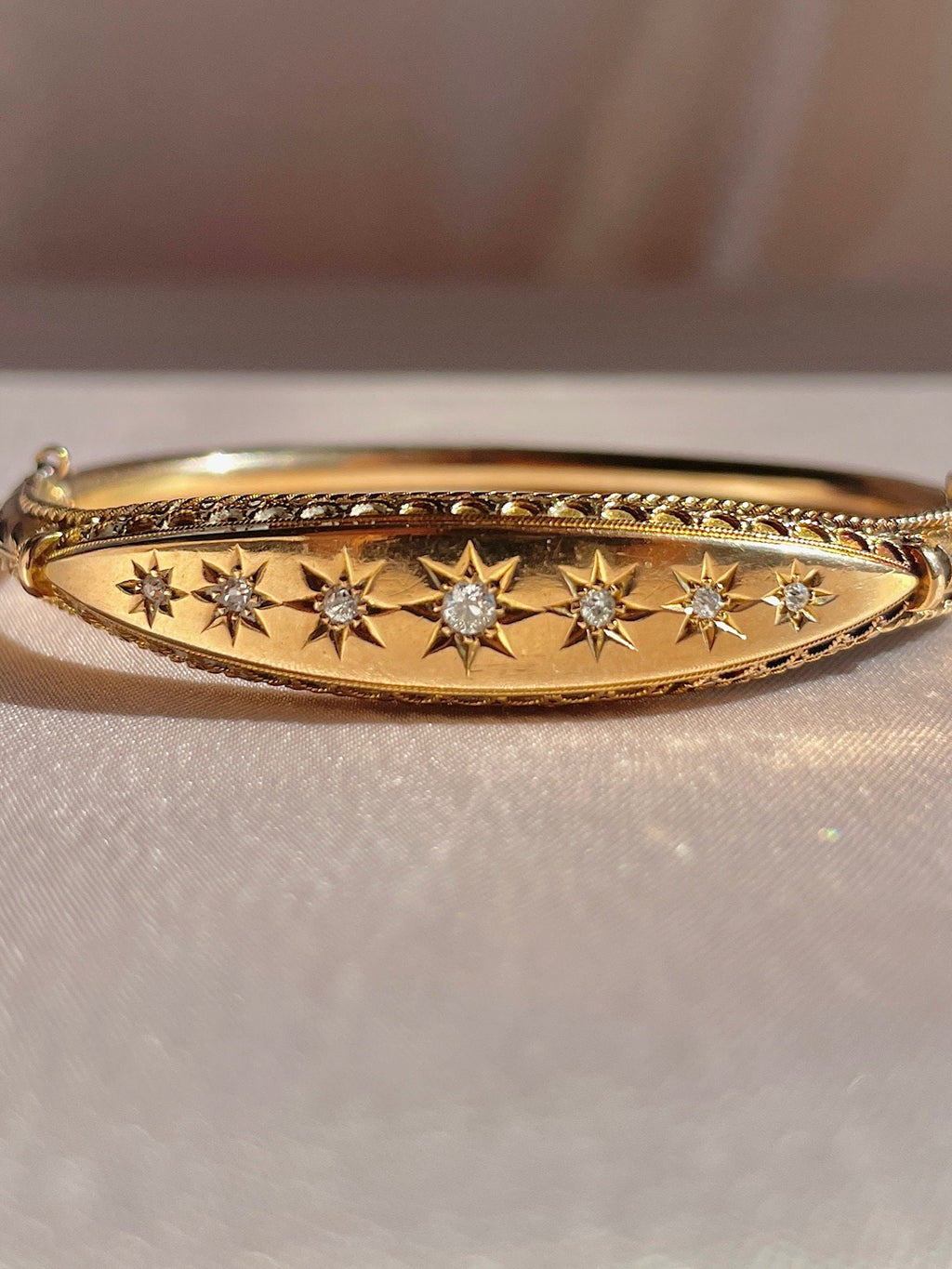 Antique 15k Rose Gold Diamond Starburst Bangle