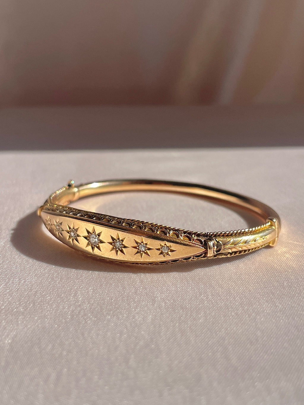 Antique 15k Rose Gold Diamond Starburst Bangle