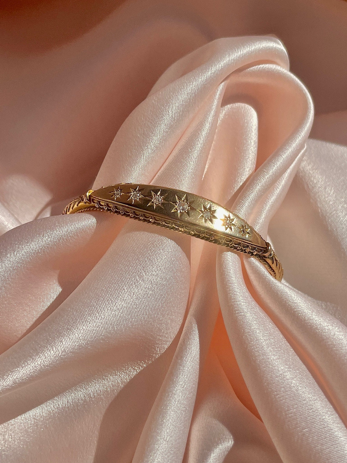 Antique 15k Rose Gold Diamond Starburst Bangle