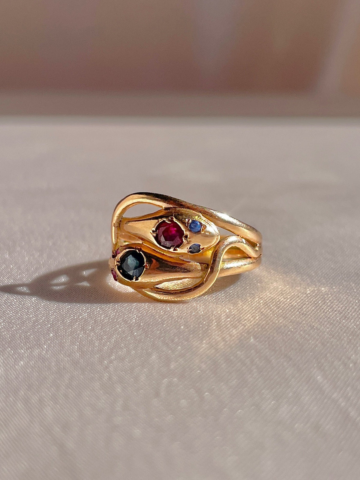 Antique 14k Rose Gold Sapphire Ruby Snake Coil Ring