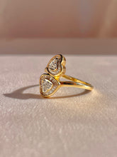 Load image into Gallery viewer, Vintage 14k Diamond Heart Halo Baguette Bypass Ring
