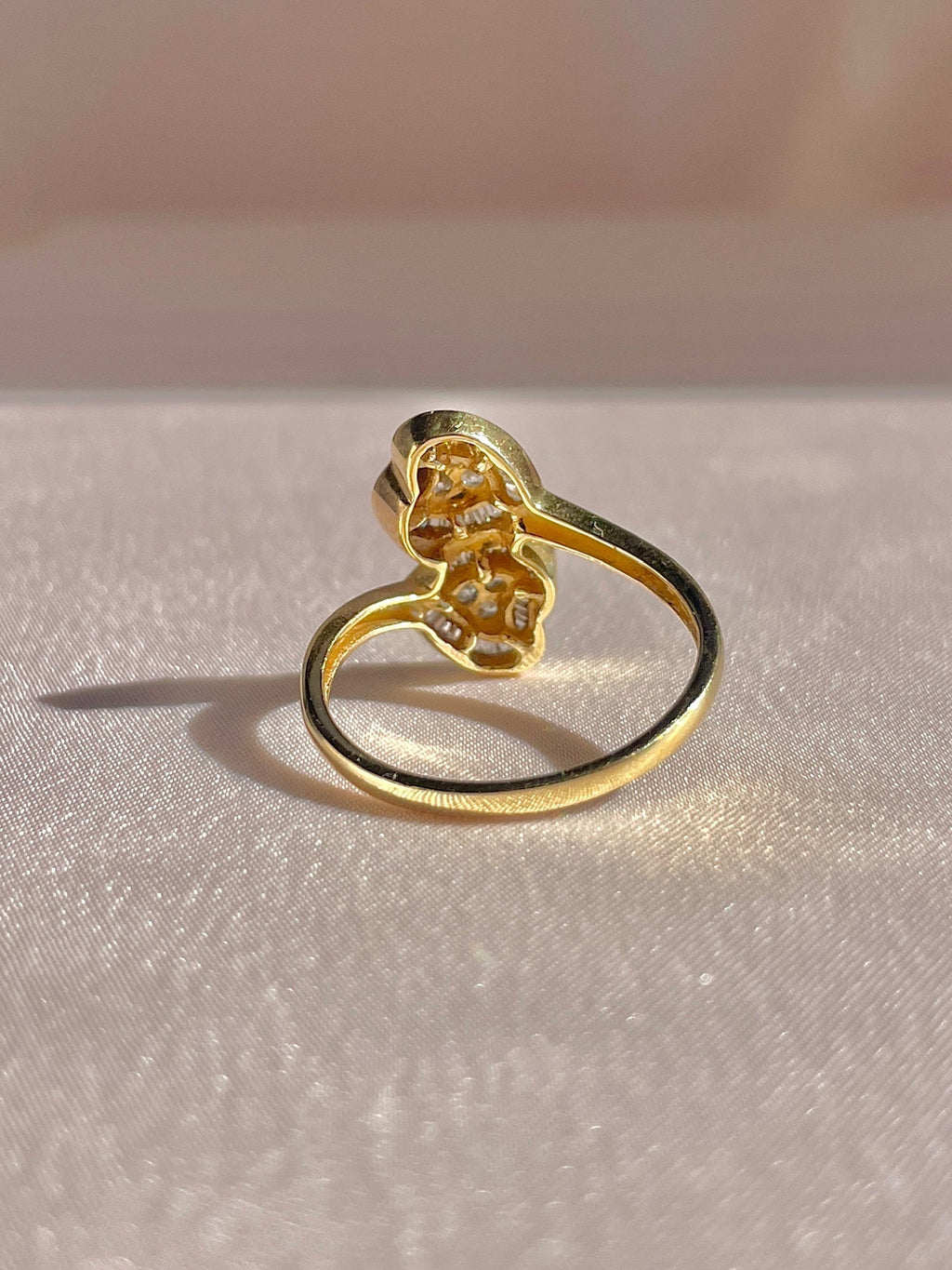 Vintage 14k Diamond Heart Halo Baguette Bypass Ring