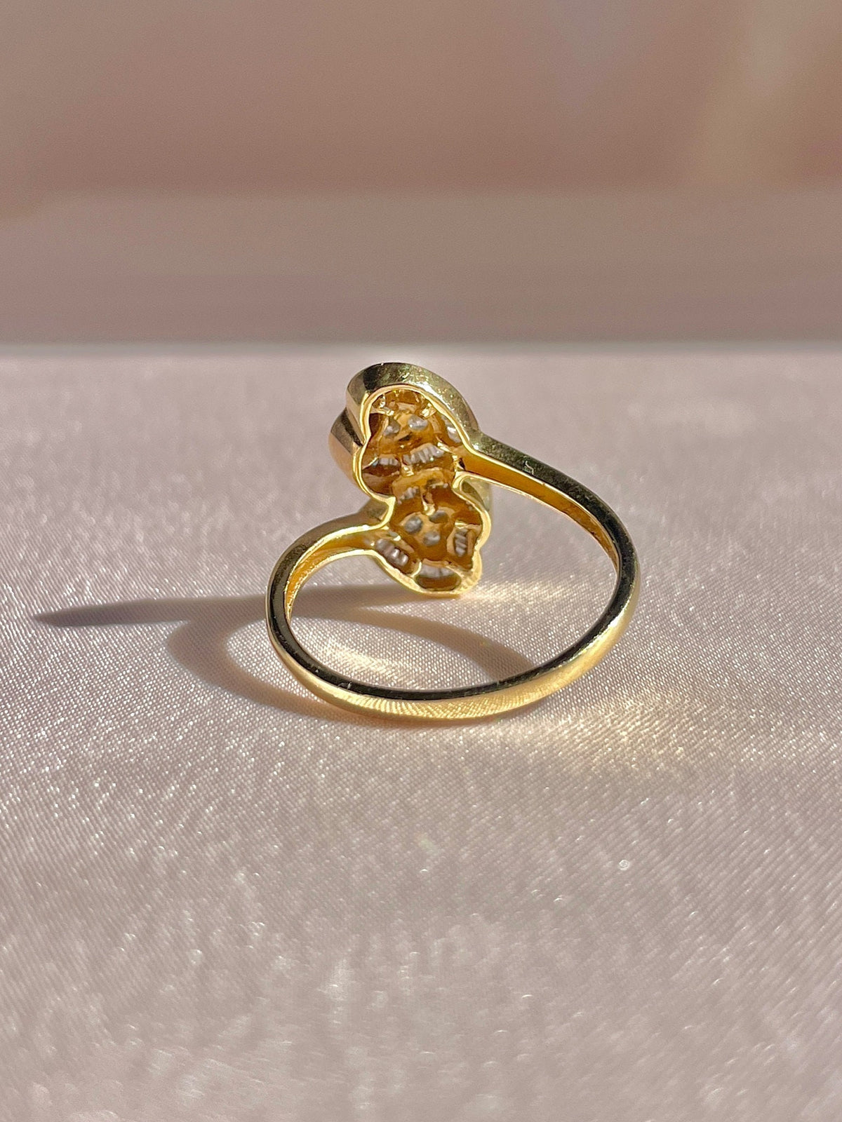 Vintage 14k Diamond Heart Halo Baguette Bypass Ring