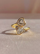 Load image into Gallery viewer, Vintage 14k Diamond Heart Halo Baguette Bypass Ring

