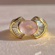 Load image into Gallery viewer, Vintage 18k Rose Quartz Baguette Diamond Ring
