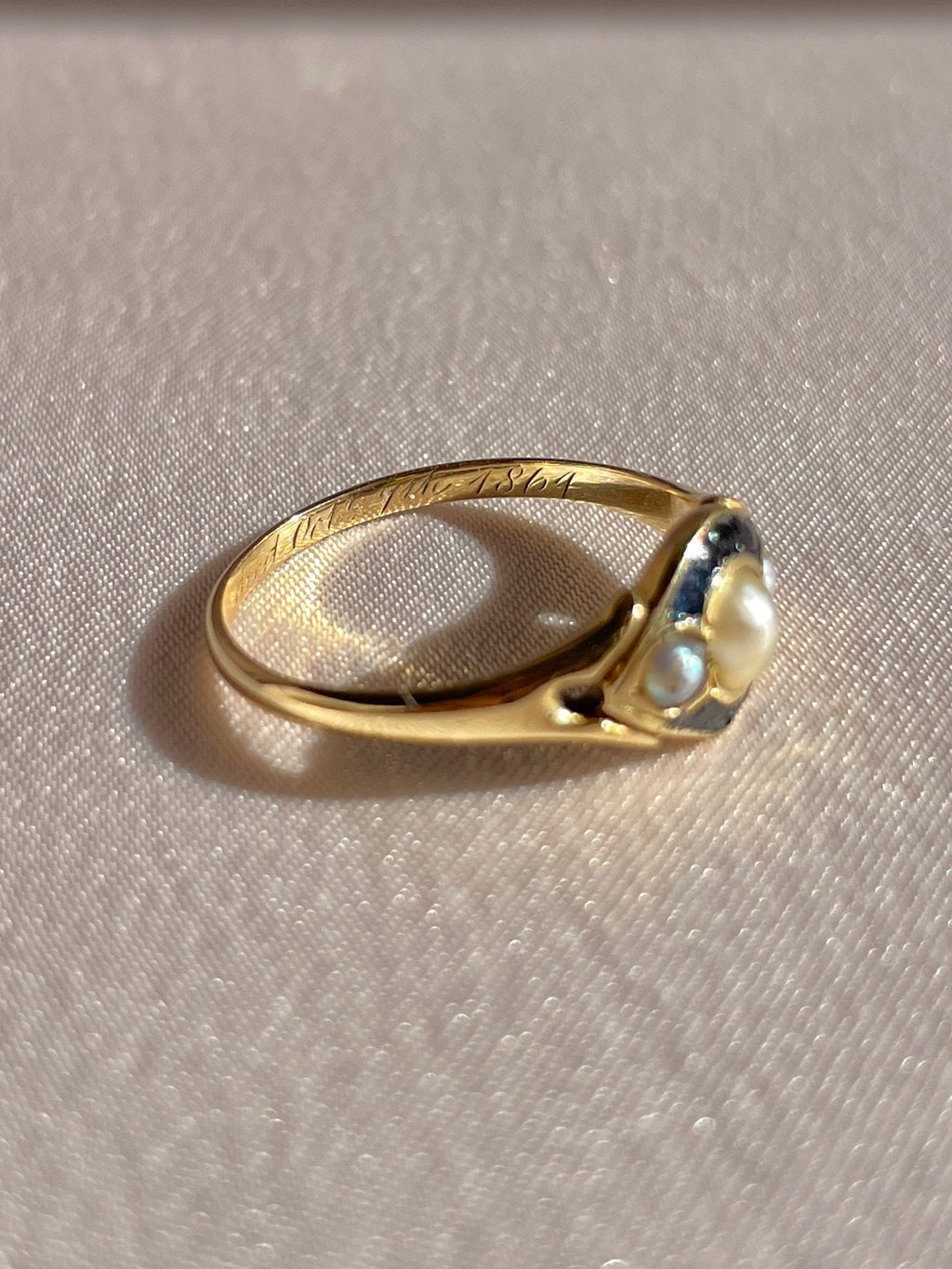 Antique Pearl Enamel Mourning Ring 1864