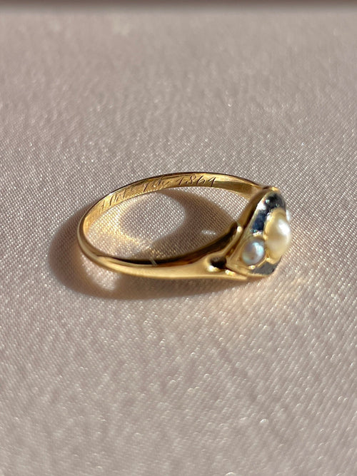 Antique Pearl Enamel Mourning Ring 1864