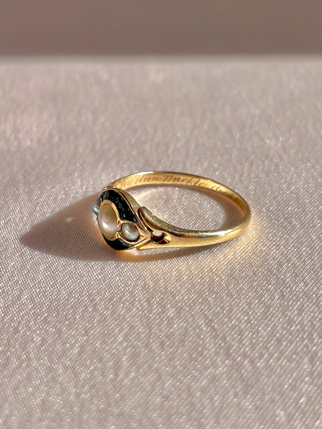 Antique Pearl Enamel Mourning Ring 1864