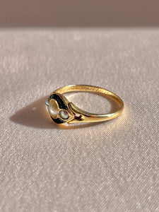 Antique 18k Pearl Enamel Mourning Ring 1864