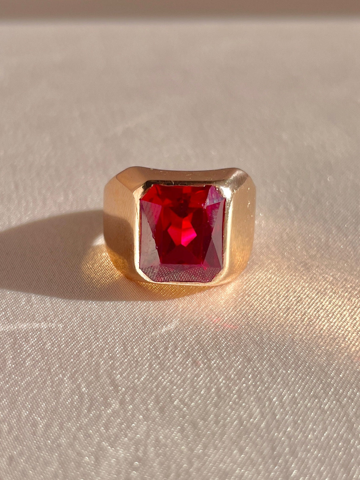 Antique 9k Rose Gold Synth Ruby Signet Ring