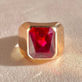Antique 9k Rose Gold Synth Ruby Signet Ring