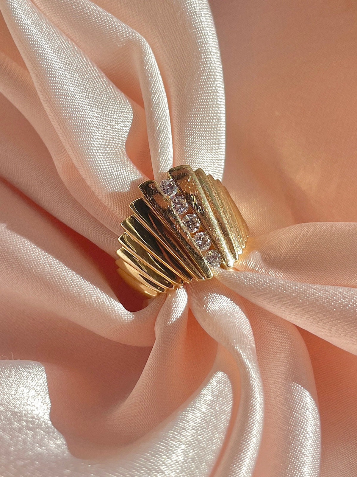 Vintage 14k Diamond Deco Fan Ring 0.40cts