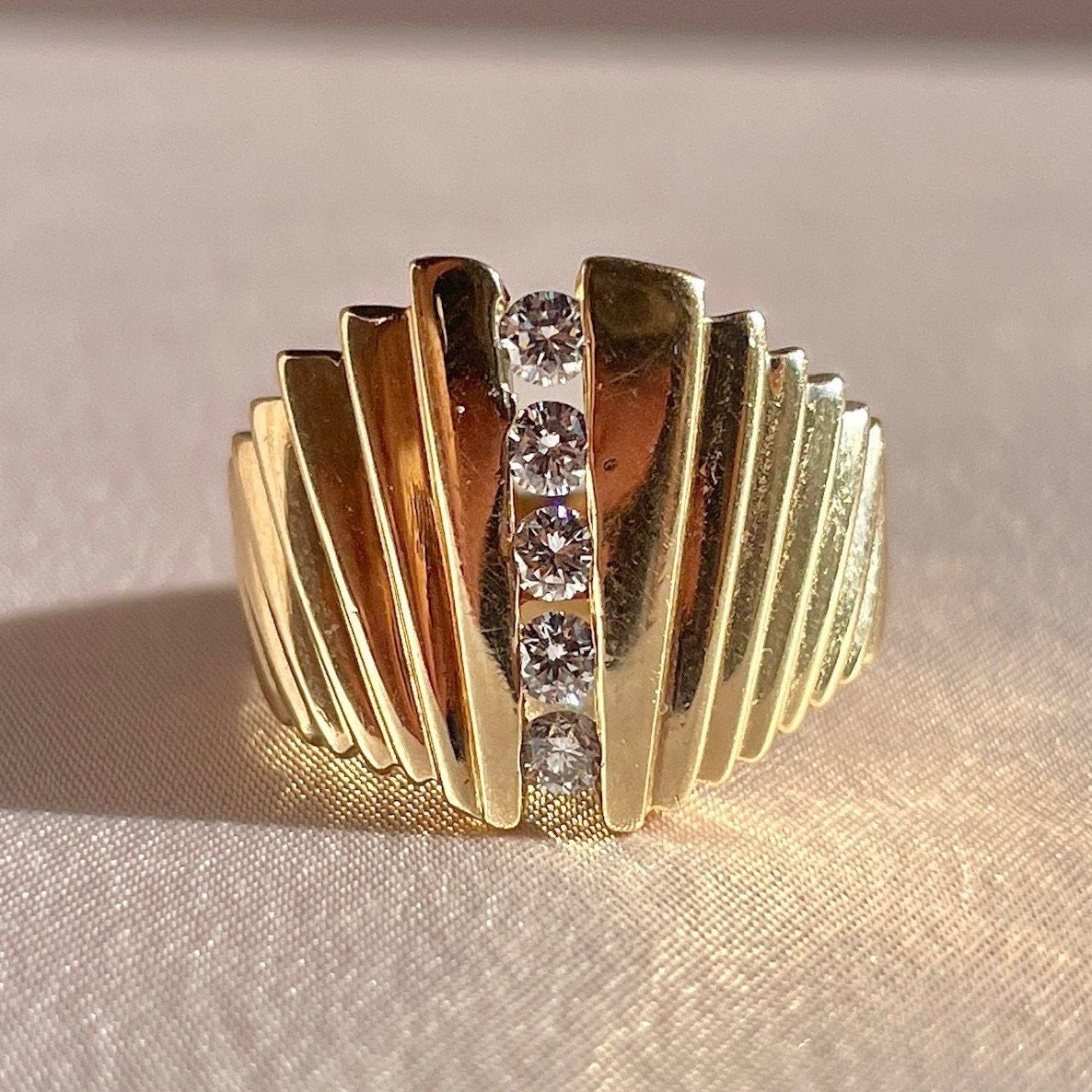 Vintage 14k Diamond Deco Fan Ring 0.40cts